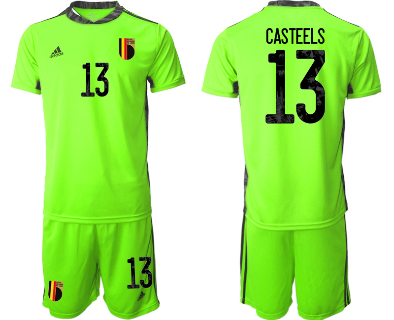 Men 2021 European Cup Belgium Fluorescent green goalkeeper #13 Soccer Jerseys